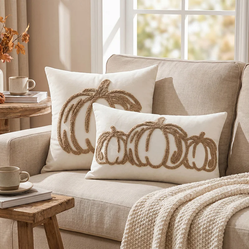 Pumpkin Embroidered Pillow Cover