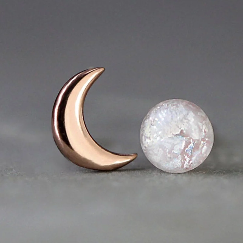 Natural Moonstone & Crescent Moon Earrings