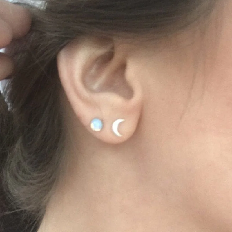 Natural Moonstone & Crescent Moon Earrings