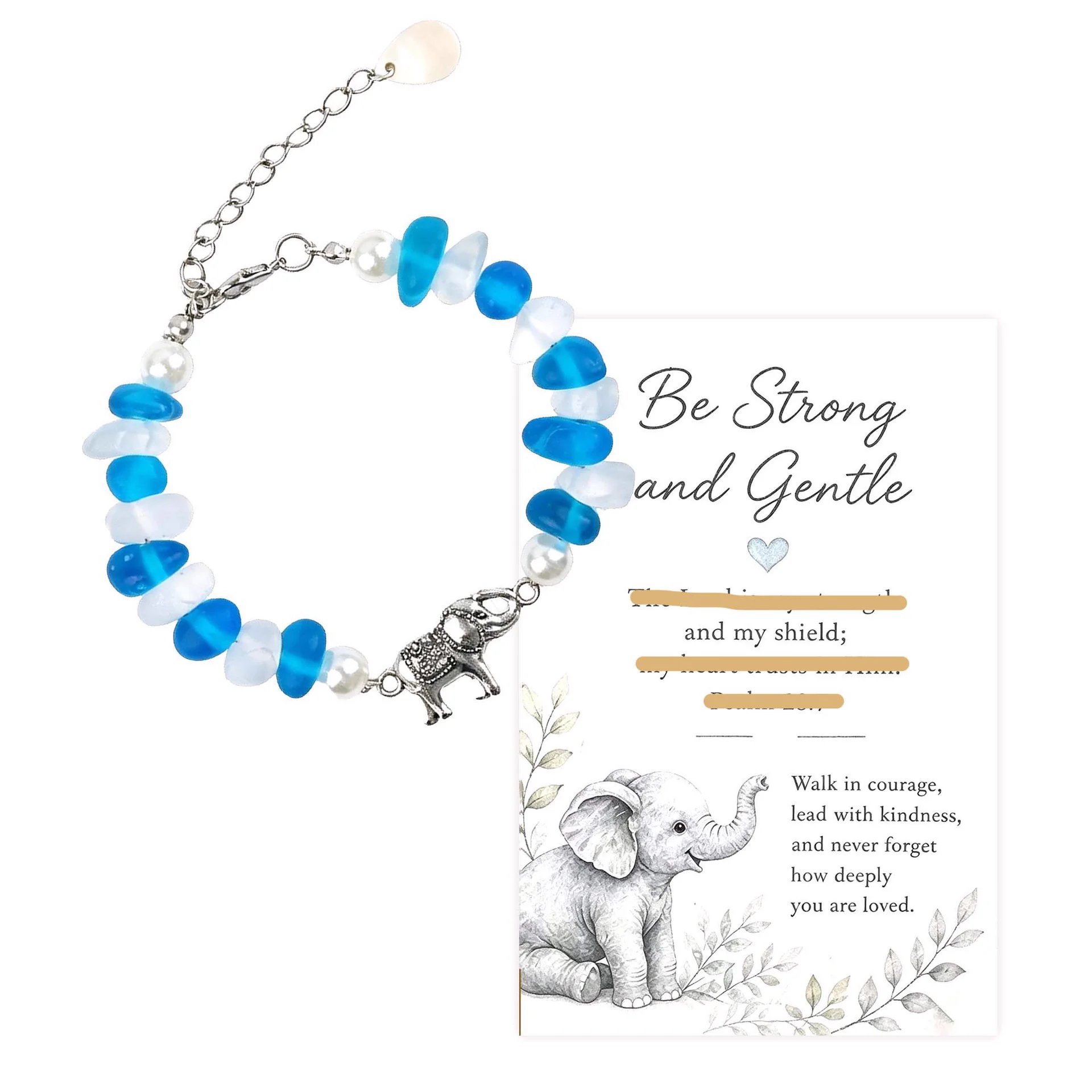 Sea Glass Animal Charm Bracelet — Elephant