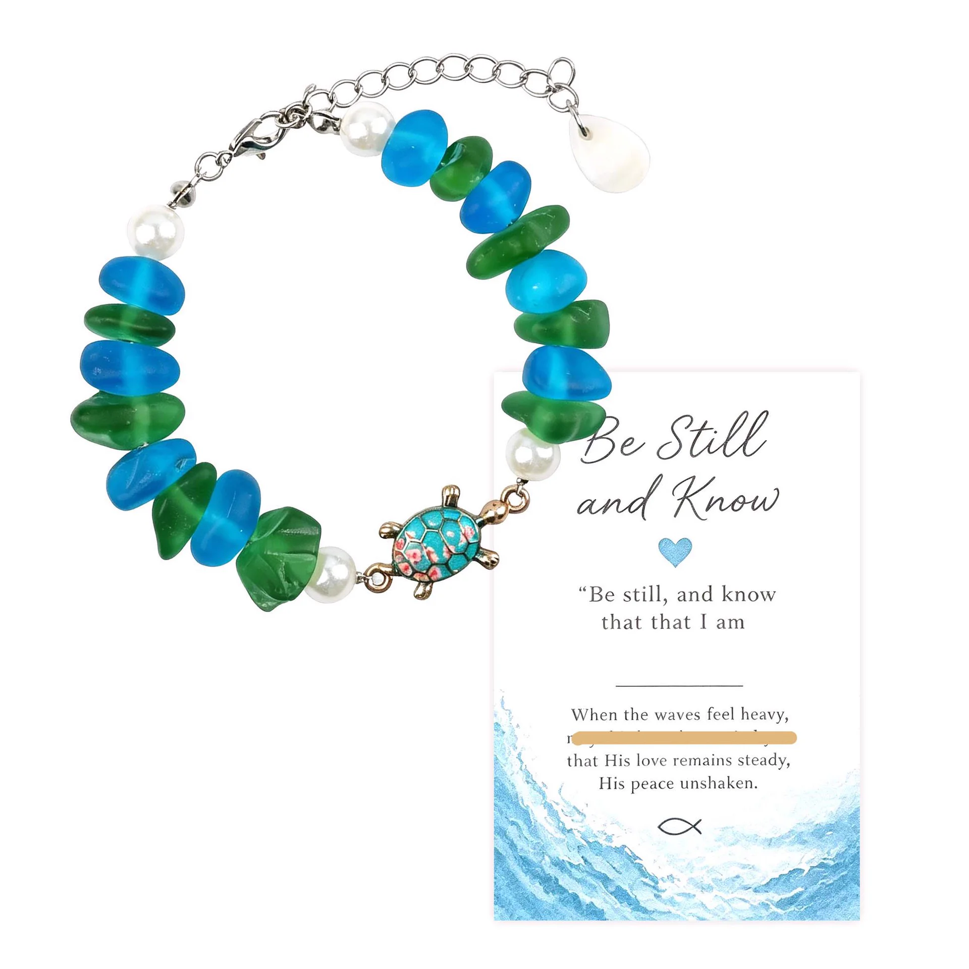 Sea Glass Animal Charm Bracelet — Turtle